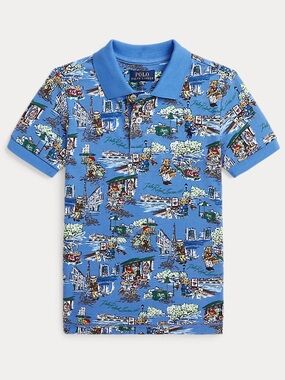 Polo Ralph Lauren Blue Paris Bear All Over Print Polo Shirt